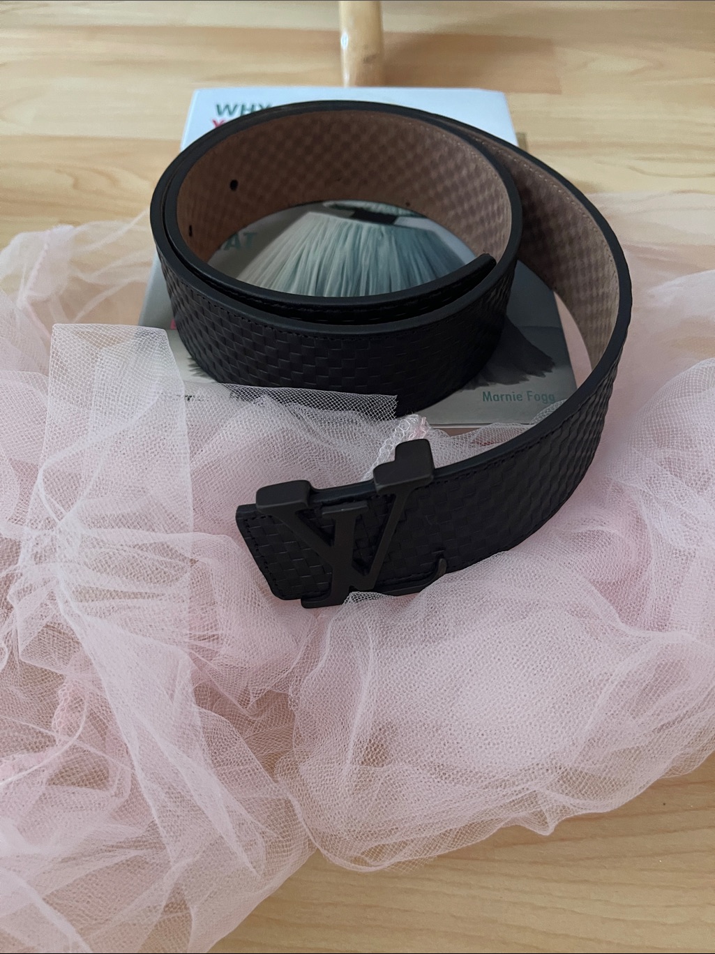 Louis Vuitton Black Textured Belt With Black Lv Buckle